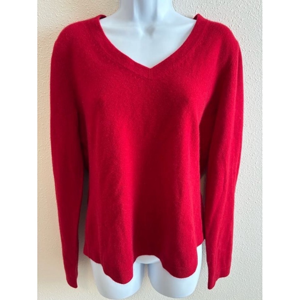 Saks Fifth Avenue Cashmere Sweater Womens XL Red V-Neck Luxury Pullover‎